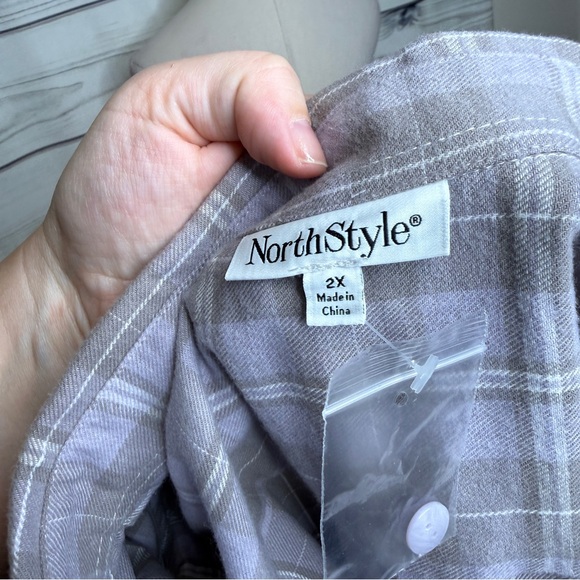 NorthStyle Women's Plaid Button Down Shirt in Gray and Lavender - Picture 3 of 3
